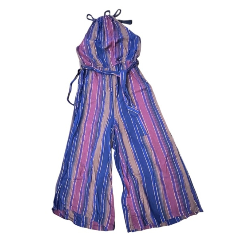 Cleobella Lois Metallic Stripe Wide Leg Jumpsuit Lined Size 6 Anthropologie CUTE - Picture 2 of 12